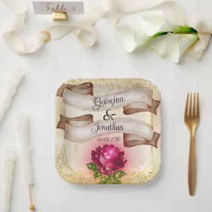 Gold Beauty and the Beast Fairy Tale Wedding Paper Plate