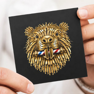 Gold Beaver Razor Barber Shop Logo Hair Stylist Square Business Card