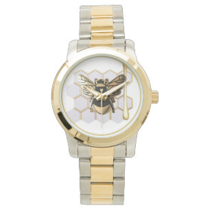 gold bee and hive bracelet watch