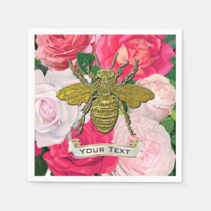 Gold Bee and Roses Personalise Napkin