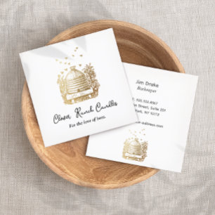 Gold Bee Beehive Beekeeping Apairy Square Business Card