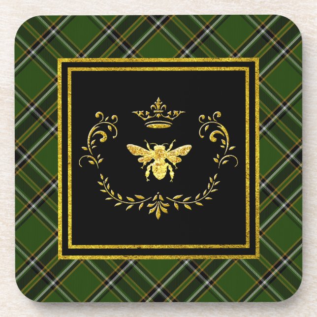 Gold Bee Crown Irish Tartan Coaster (Front)