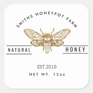 gold bee Farm shop honey jar small business white Square Sticker