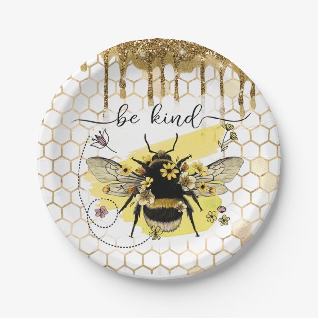 Gold Bee Kind  Paper Plate (Front)