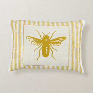 Gold Bee with Ticking Decorative Cushion