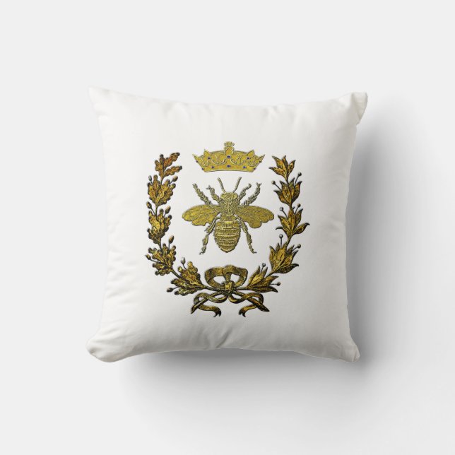 Gold Bee Wreath Crown & Your Colour Cushion (Front)
