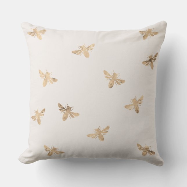 Gold Bees and polka dots outdoor throw pillow (Front)
