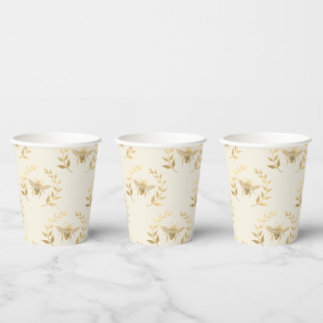 Gold Bees on Cream  Paper Cups (Multi)