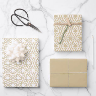 Gold Beige Arabesque Pattern Design Wrapping Paper Sheet