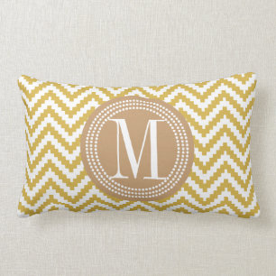 Gold Beige Chevron Aztec Tribal Personalised Lumbar Cushion