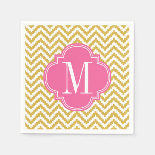 Gold Beige Chevron Aztec Tribal Personalised Napkin
