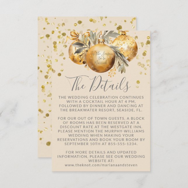 Gold Beige Christmas Wedding Details Enclosure Card (Front/Back)