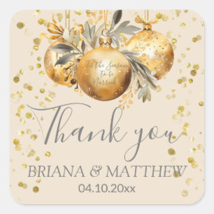 Gold Beige Christmas Wedding Favour Square Sticker