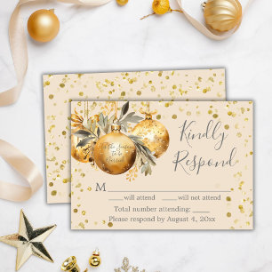 Gold Beige Christmas Wedding RSVP Card