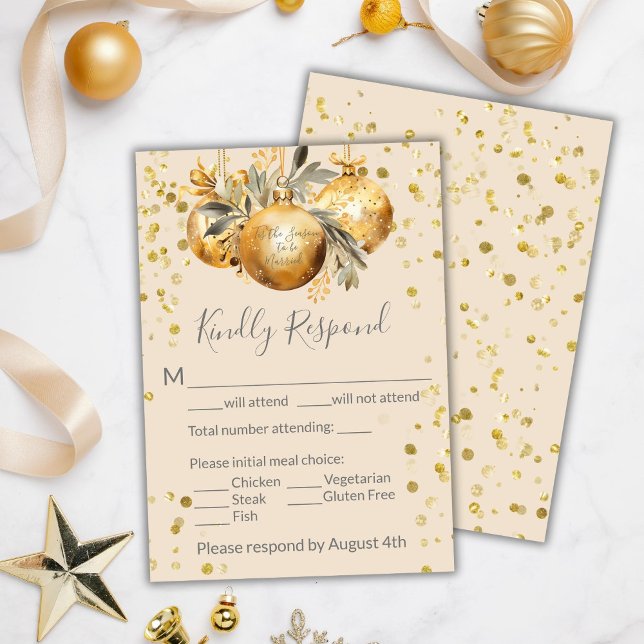Gold Beige Christmas Wedding RSVP Card (Creator Uploaded)