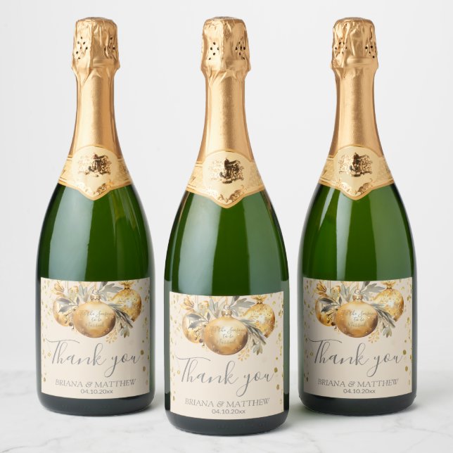 Gold Beige Christmas Wedding Sparkling Wine Label (Bottles)