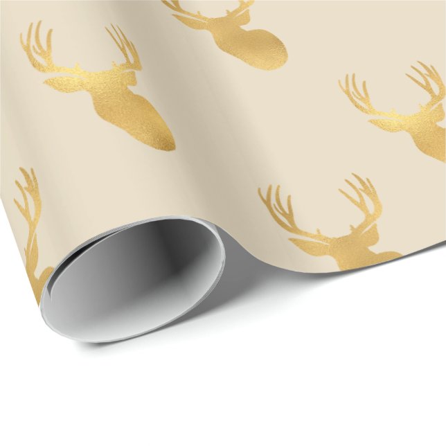 Gold Beige Deer Wrapping Paper (Roll Corner)