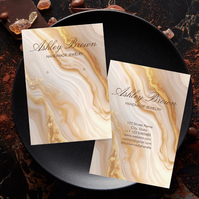 Gold Beige Marble Handmade Jewellery Earring Displ Business Card (gold beige marble)