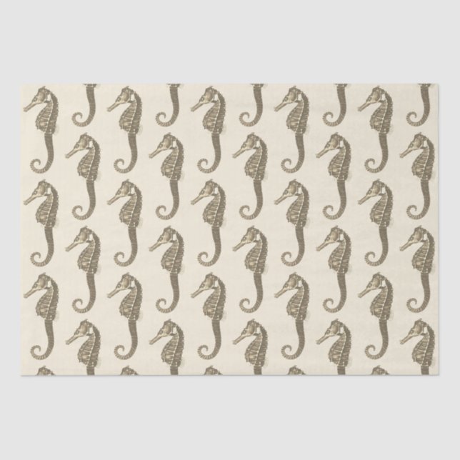 Gold Beige Marine Life Seahorse Pattern Tissue Paper (Front)