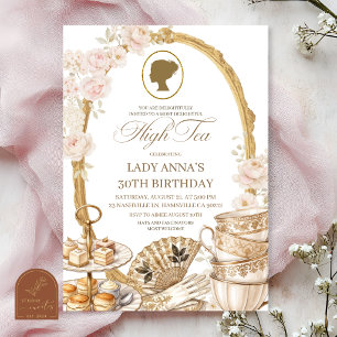 Gold Beige Regency High Tea Birthday party Invitation