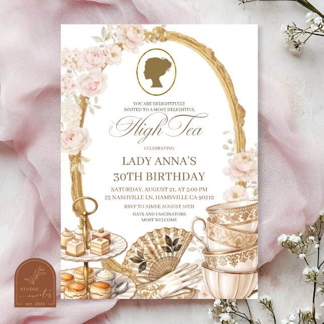 Gold Beige Regency High Tea Birthday party  Invitation (Creator Uploaded)