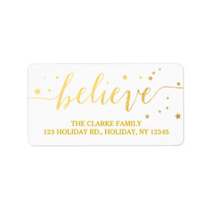 Gold Believe Handwriting Holiday Address Label