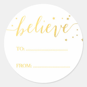 Gold Believe Handwriting Holiday Gift Tag