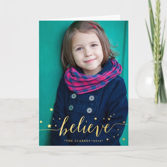 Gold Believe Handwriting | Holiday Photo (Front)