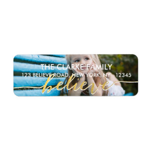 Gold Believe   Holiday Photo Address Label