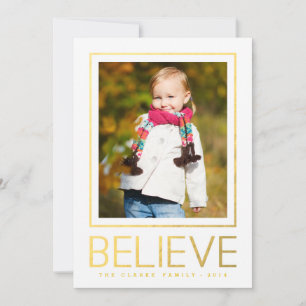 Gold Believe Holiday Photo Card