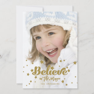 Gold Believe Magic   Holiday Photo Card
