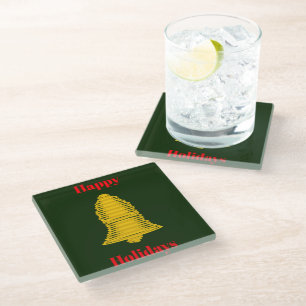 Gold Bell Abstract Dark Green Coaster