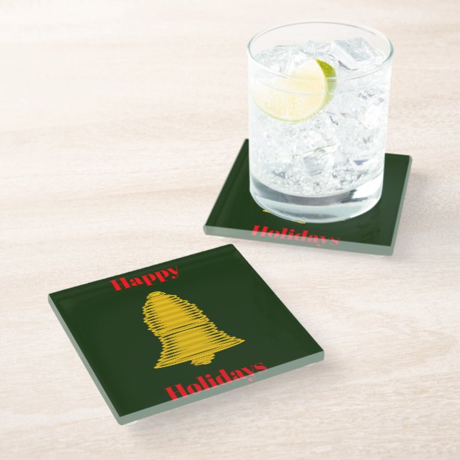 Gold Bell Abstract Dark Green Coaster (Angled)