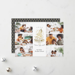 Gold Bell Merry Christmas 6 Photo Collage  Holiday Card