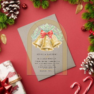 Gold bells bow watercolor arch Christmas Wedding Acrylic Invitations