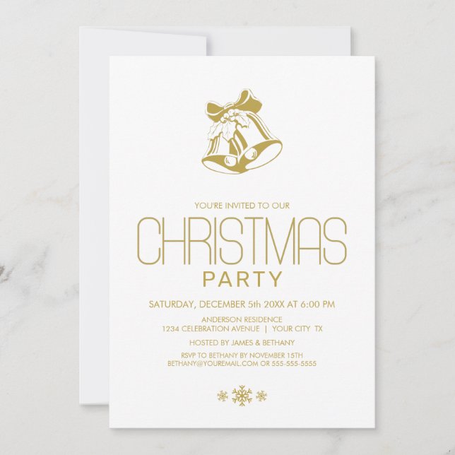 Gold Bells Christmas Party Invitation (Front)