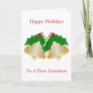 Gold Bells Grandson Christmas Holiday Card
