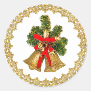 Gold Bells in Gold Frame Christmas Stickers