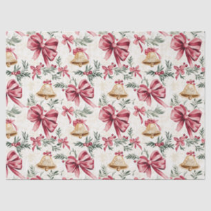 Gold Bells Pink Bows Christmas Tissue Paper