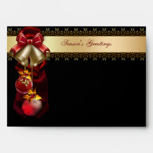 Gold Bells Red & Black Christmas Holiday Envelopes