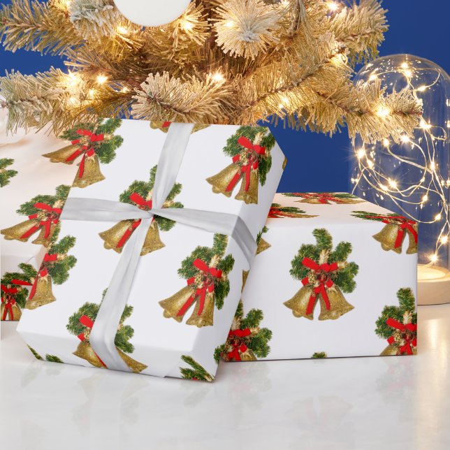Gold Bells Retro Christmas Wrapping Paper (Holidays)