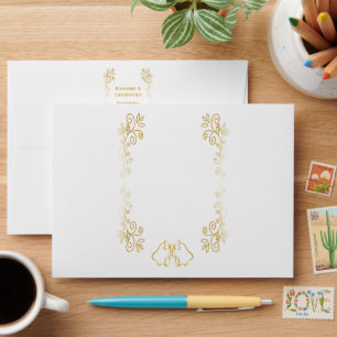 Gold Bells Scrollwork Design Wedding Envelope