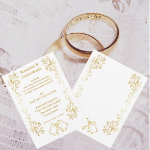 Gold Bells Scrollwork Design Wedding Invitation