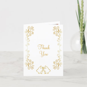 Gold Bells Scrollwork Design Wedding Thank You Card