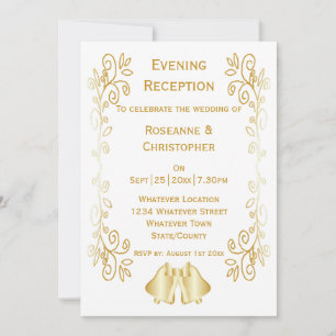 Gold Bells Scrollwork Wedding Reception Invitation