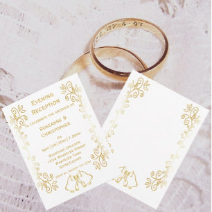 Gold Bells Scrollwork Wedding Reception Invitation