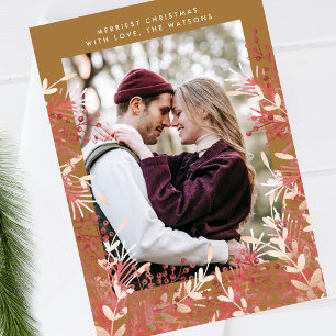Gold Berries Frame Christmas Holiday Photo Card
