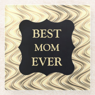 Gold Best MOM Ever design Glass Coaster