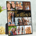 Gold Besties Photo Collage Trendy Script Font  Plaque<br><div class="desc">Personalise our Gold Besties Photo Collage Trendy Script Font Plaque with your favourite pictures of you and your best friends! "Besties" is in a trendy script font in a faux glitter gold finish, with 8 squares and rectangles for your photos, set on a black background, that can be changed to...</div>