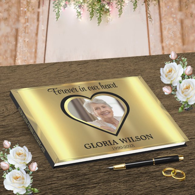 Gold Beveled Forever In Our Heart Funeral Guest Book (Gold Beveled Forever In Our Heart Funeral Guest Book)
